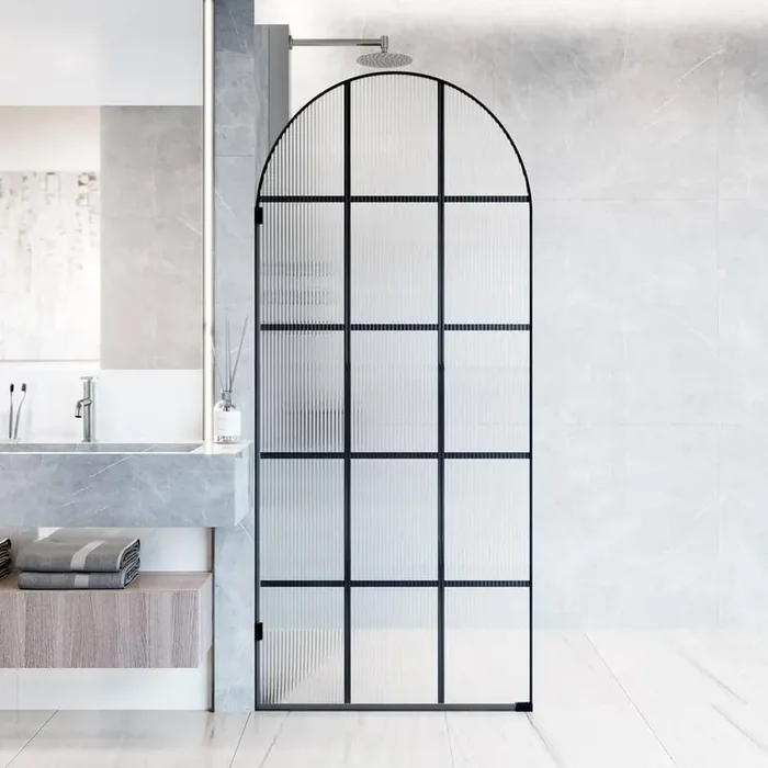 Arden 34 in. W x 78 in. H Framed Fixed Shower Screen in Matte Black with 3/8 in. (10mm) Fluted Glass
