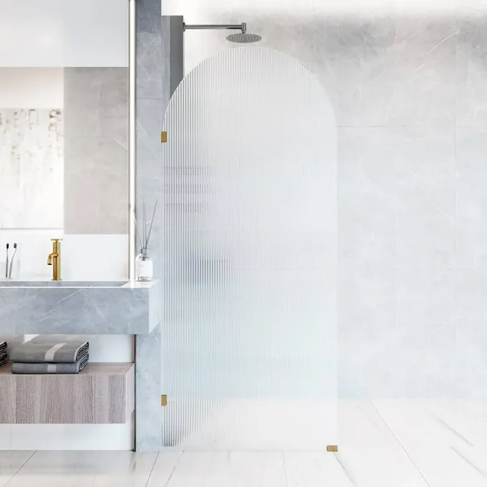 Arden 34 in. W x 78 in. H Frameless Fixed Shower Screen in Matte Brushed Gold with 3/8 in. (10mm) Fluted Glass