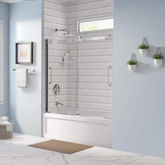 Arelo 56 in. to 60 in. W. Semi-Frameless Sliding Tub Door Aqua Glide XP Clear Glass, Chrome Finish