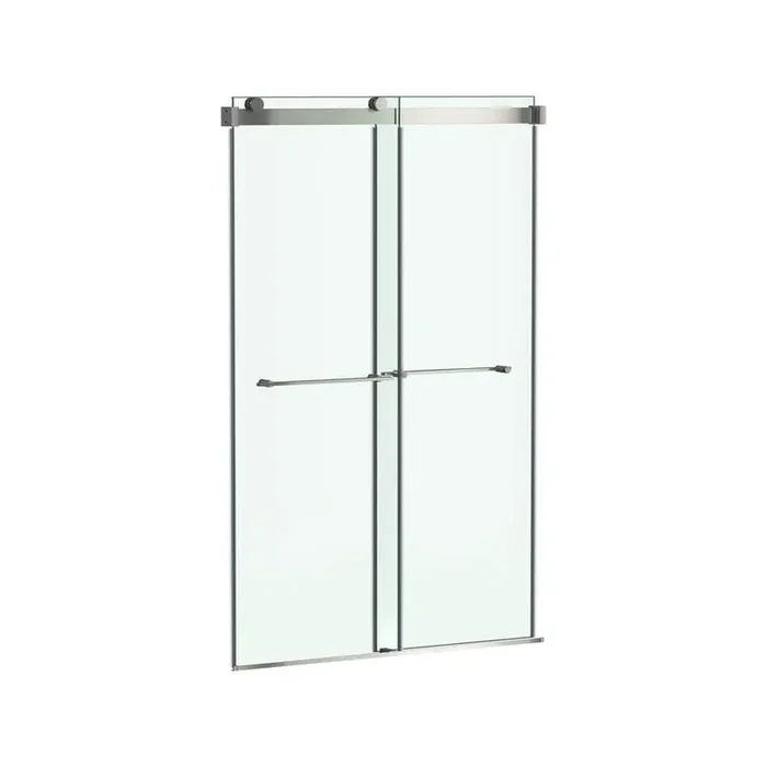 Aspirations 46 1/2 in. – 48 in. W x 72 in. H Sliding Frameless Shower Door in Brushed Nickel Finish with Clear Glass