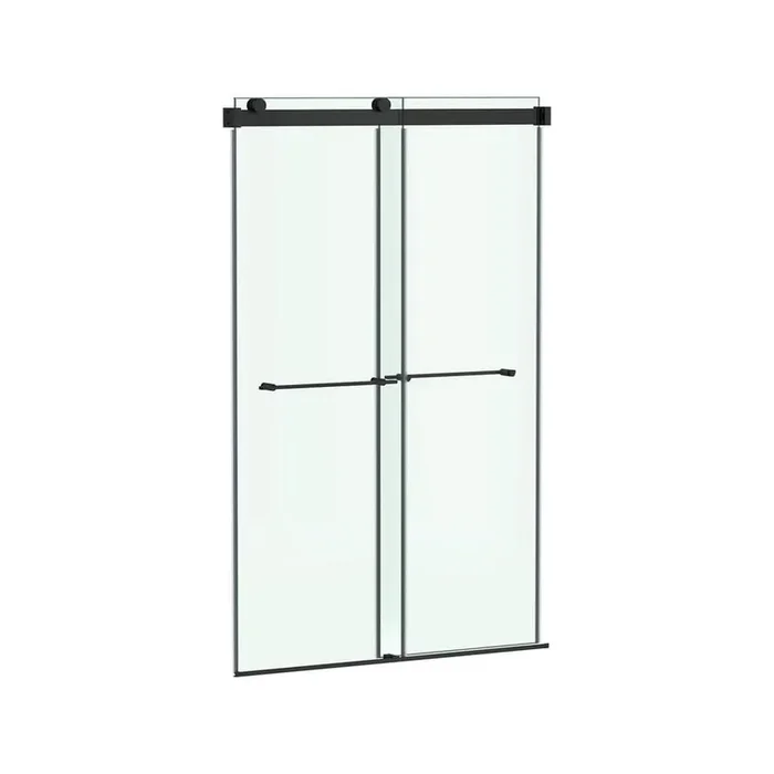 Aspirations 46 1/2 in. – 48 in. W x 72 in. H Sliding Frameless Shower Door in Matte Black Finish with Clear Glass