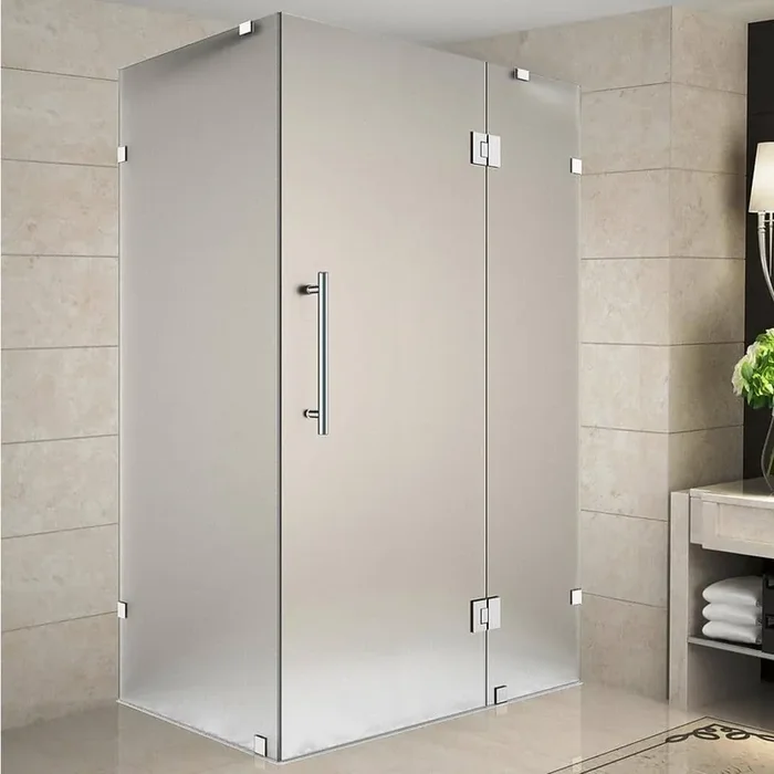 Avalux 52 in. x 36 in. x 72 in. Rectangular Pivot Frameless Corner Shower Enclosure in Chrome with Frosted Glass