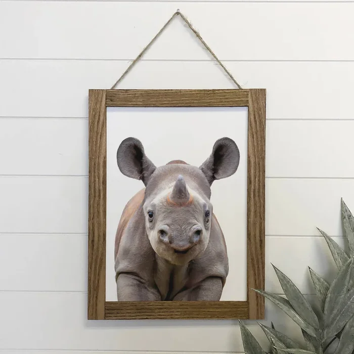 Baby Rhinoceros Wood Sign Cute Animal Wall Art