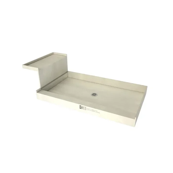 Base‘N Bench 30 in. x 60 in. Alcove Shower Base and Bench Kit with Center Drain and Polished Chrome Drain Plate