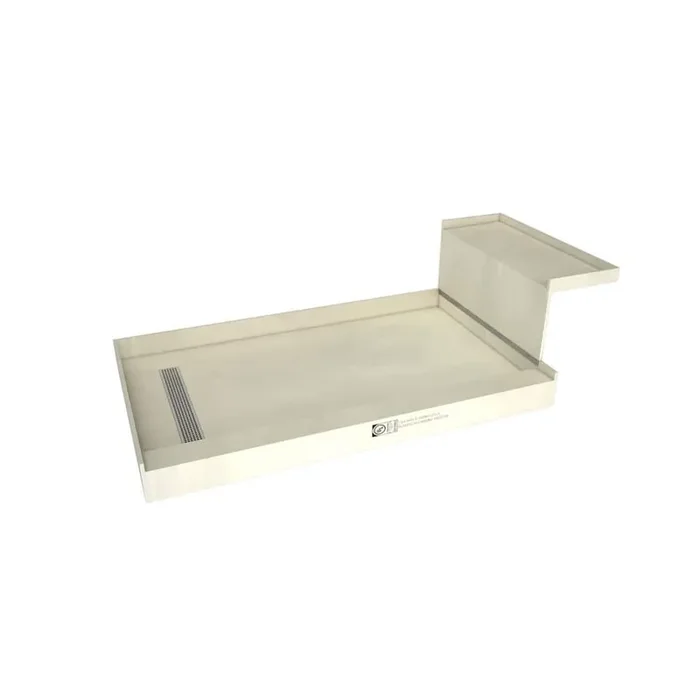 Base‘N Bench 30 in. x 60 in. Single Threshold Shower Base and Bench Kit with Left Drain and Polished Chrome Trench Grate