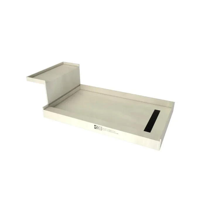 Base‘N Bench 30 in. x 60 in. Single Threshold Shower Base and Bench Kit with Right Drain and Matte Black Grate
