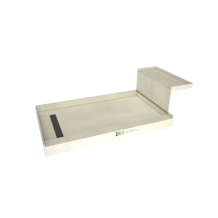 Base‘N Bench 42 in. x 60 in. Single Threshold Shower Base and Bench Kit with Left Drain and Brushed Nickel Trench Grate