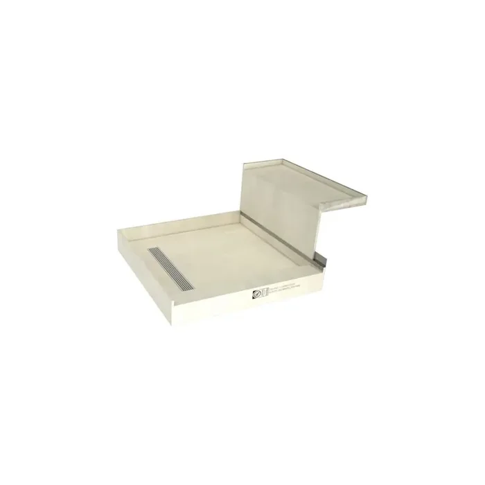 Base‘N Bench 60 in. L x 48 in. W Alcove Shower Pan Base and Bench with Left Drain and Polished Chrome Drain Grate