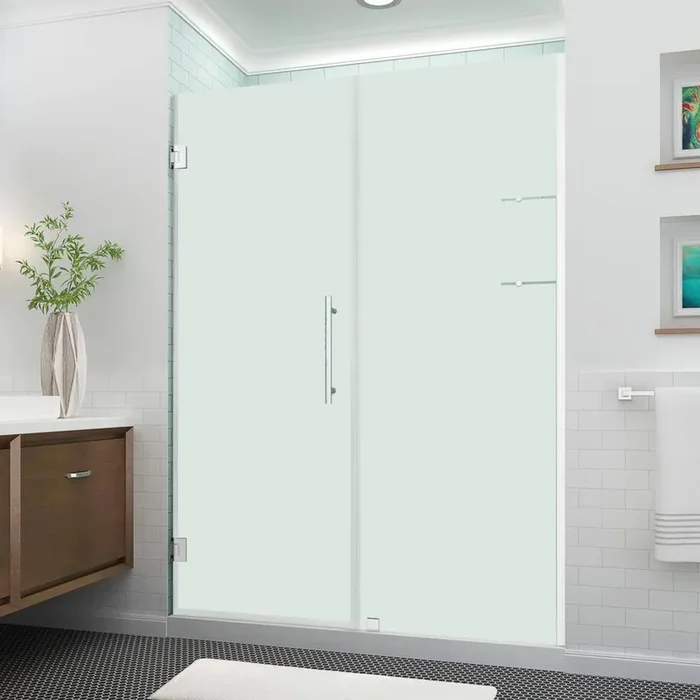 Belmore GS 65.25 to 66.25 x 72 Frameless Hinged Shower Door with Frosted Glass and Glass Shelves in Stainless Steel