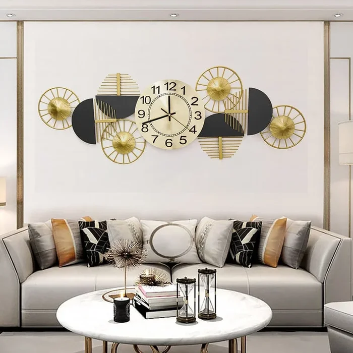 Black & Gold Luxury Geometric Wall Clock Large Metal Art Decor