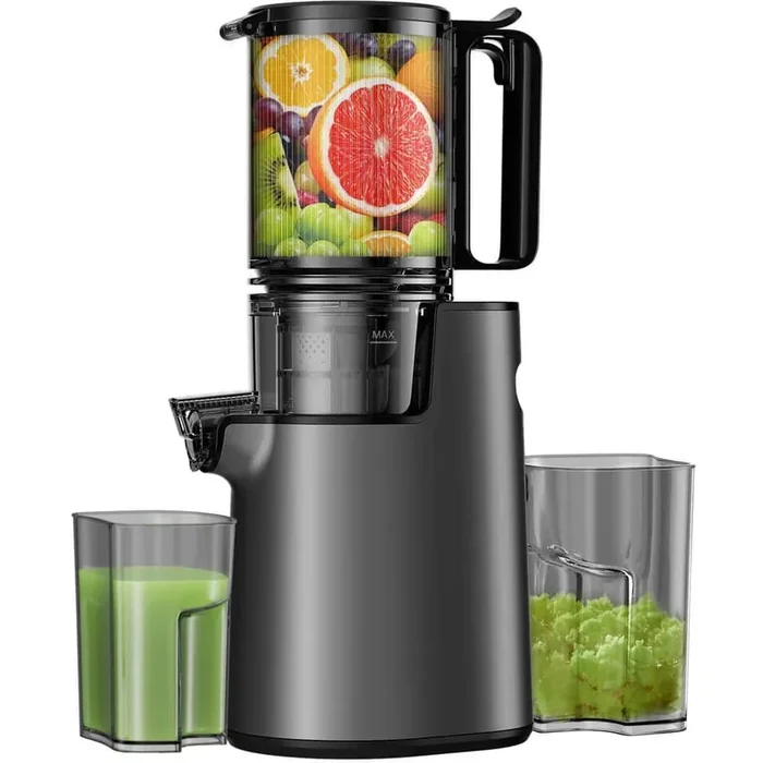 Black Cold Press Juicer, 350W Masticating Juicer with 5.4 in. Wide Feed Chute for Whole Fruits and Vegetables