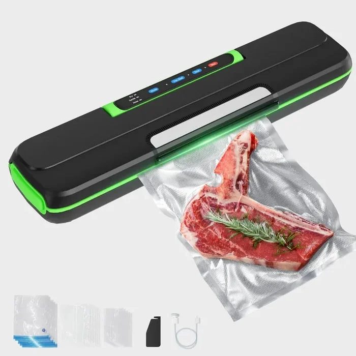 Black/Green Food Vacuum Sealer with Built-in Cutter,External Vacuum Hose, and Multi-Mode Sealing for Dry and Moist Foods