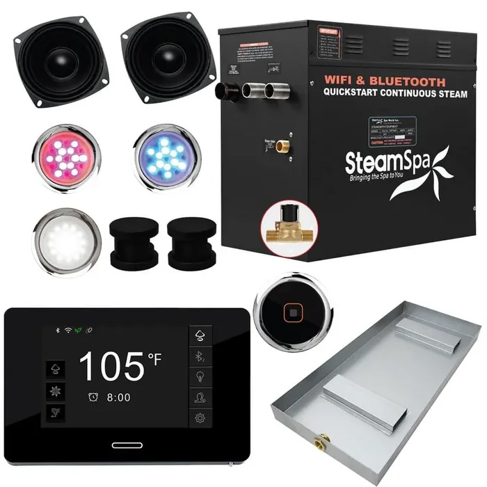 Black Series 10.5kW Steam Bath Generator with Continuous Steam Plus Quick Start Tech and Auto Drain in Matte Black