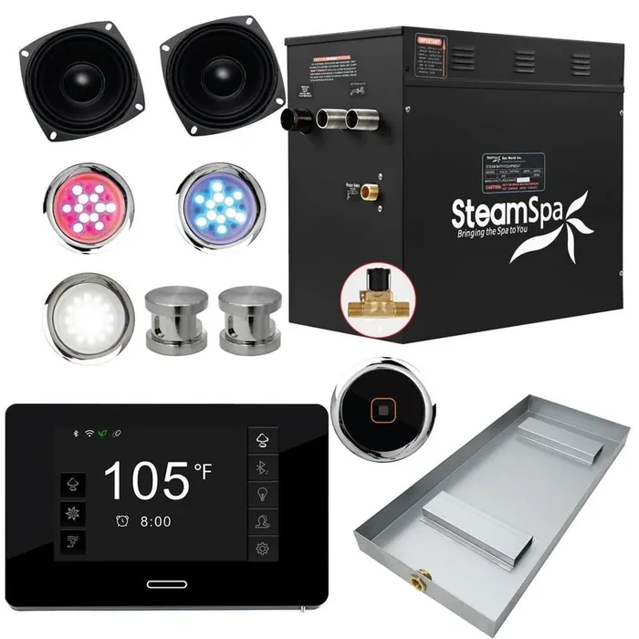 Black Series 10.5kW Steam Bath Generator with Wireless Bluetooth/Wifi Operation and Auto Drain in Brushed Nickel