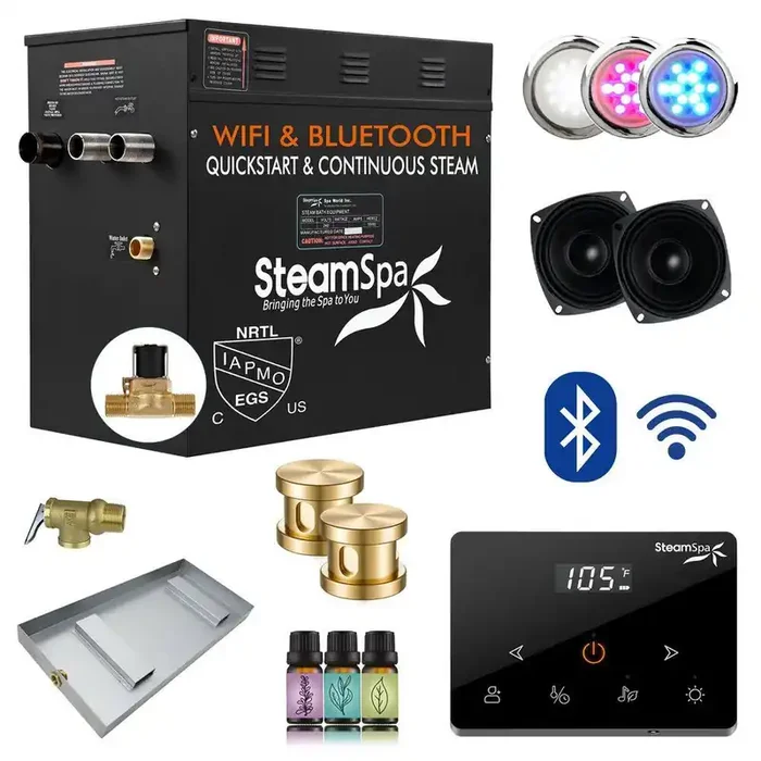 Black Series 12000-Watt Steam Generator with Advanced Touch Screen, Bluetooth WiFi Control and Auto Drain in Gold