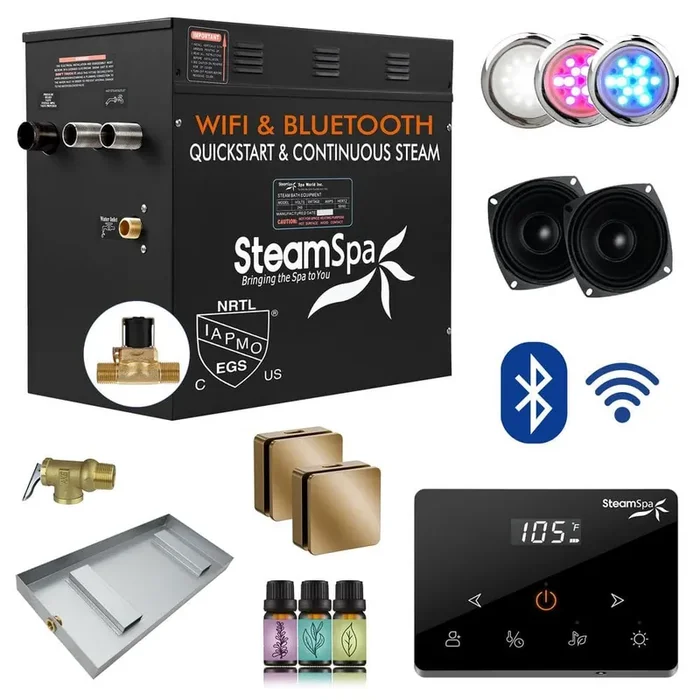 Black Series 12000-Watt Steam Generator with Advanced Touch Screen, Bluetooth WiFi Control and Auto Drain in Gold