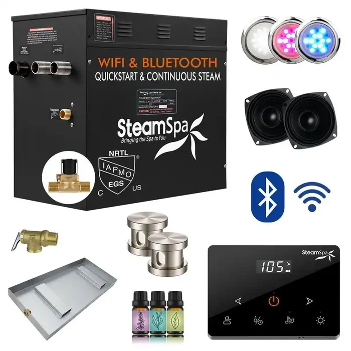 Black Series 12000-Watt Steam Generator with Fully Wireless Remote, Bluetooth, WiFi and Auto Drain in Brushed Nickel