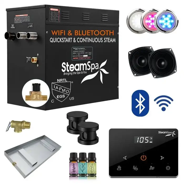 Black Series 12000-Watt Steam Generator with Fully Wireless Remote, Bluetooth, WiFi and Auto Drain in Matte Black
