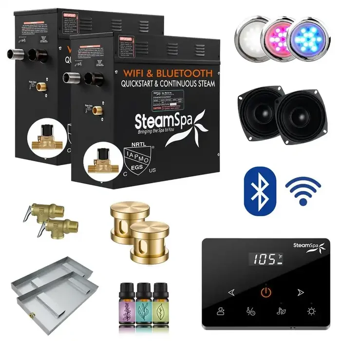 Black Series 15000-Watt Steam Generator with Advanced Touch Screen, Bluetooth WiFi Control and Auto Drain in Gold
