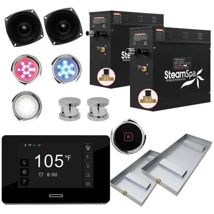 Black Series 18kW Steam Bath Generator with Continuous Steam Plus Quick Start Tech and Auto Drain in Polished Chrome