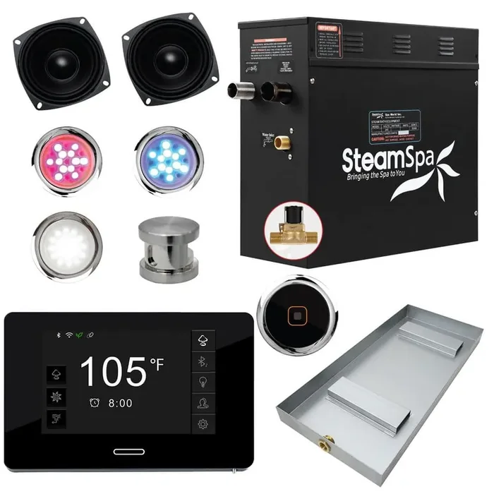 Black Series 4.5kW Steam Bath Generator with Wireless Bluetooth/Wifi Operation and Auto Drain in Brushed Nickel