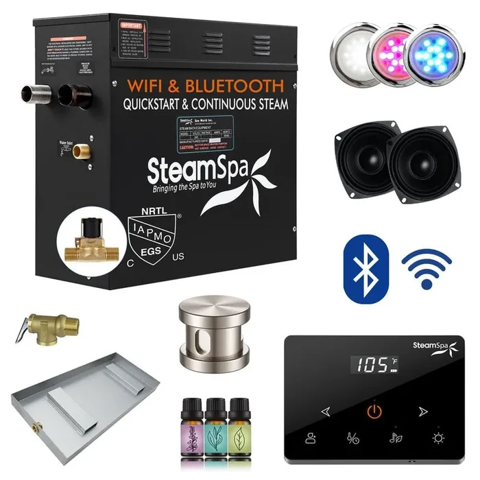 Black Series 4500-Watt Steam Generator with Fully Wireless Remote, Bluetooth, WiFi and Auto Drain in Brushed Nickel