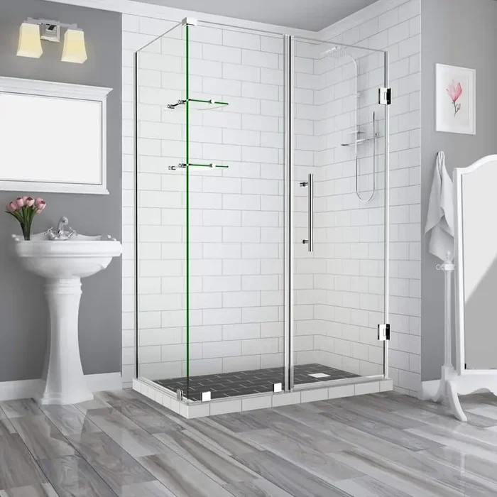 Bromley GS 67.25 to 68.25 x 34.375 x 72 in. Frameless Corner Hinged Shower Enclosure with Glass Shelves in Chrome