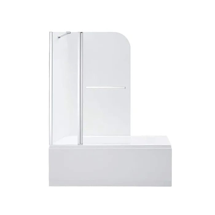 Canteras 39.37 in. W x 55 in. H Frameless Pivot Bathtub Door in Chrome with Clear Glass