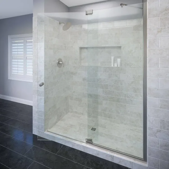 Cantour 36 in. x 76 in. Semi-Frameless Pivot Shower Door in Brushed Nickel with Handle