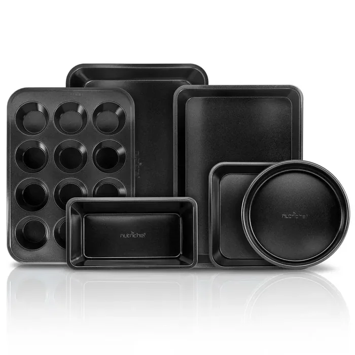 Carbon Steel, Non-Stick Black Coating Inside & Outside Bake Tray Sheet Bakeware Set (6-Pieces)