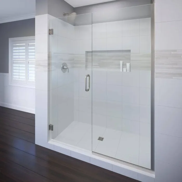 Celesta 46 in. x 76 in. Semi-Frameless Pivot Shower Door in Brushed Nickel with Handle