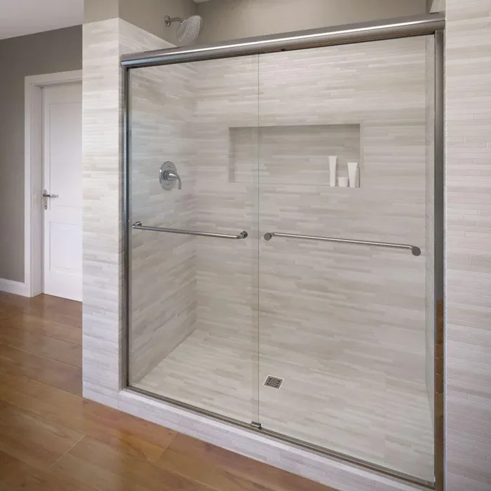 Celesta 48 in. x 71-1/4 in. Semi-Frameless Sliding Shower Door in Chrome with AquaGlideXP Clear Glass