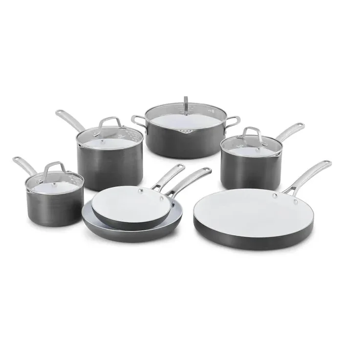 Classic 11-Piece Hard-Anodized Aluminum Ceramic Nonstick Cookware Set in Black and White