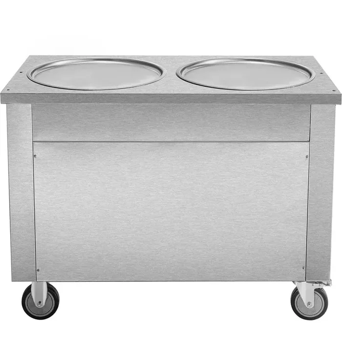 Commercial Silver Ice Cream Roll Maker 1800 Watt Stainless Steel Yogurt Cream Machine with Double Pans for Cafes