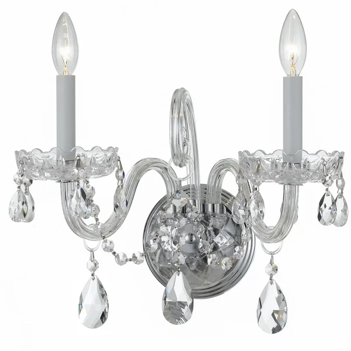 Crystorama – 1032-CH-CL-SAQ – Two Light Wall Sconce – Traditional Crystal – Polished Chrome – 1032CHCLSAQ