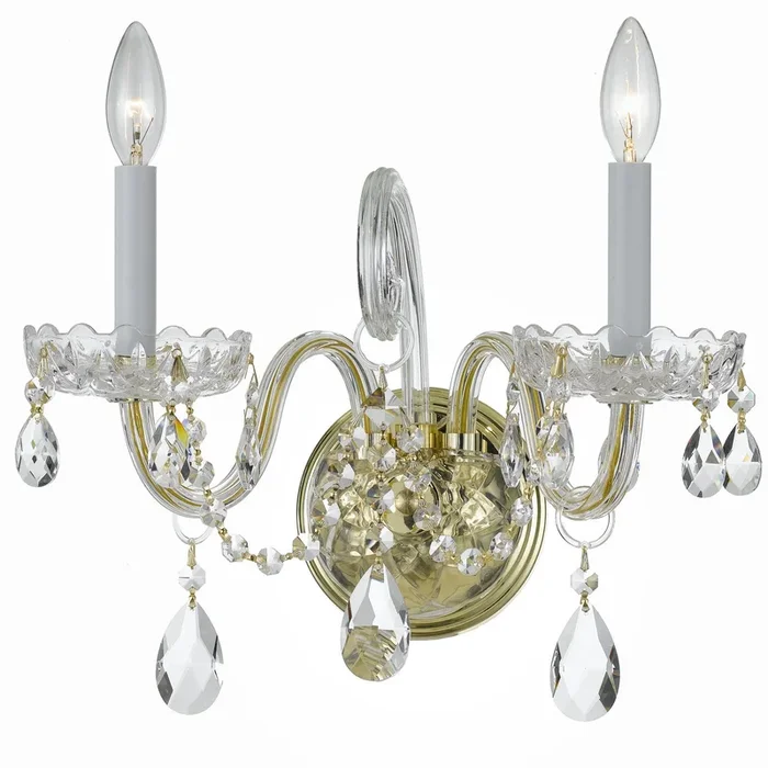 Crystorama – 1032-PB-CL-SAQ – Two Light Wall Sconce – Traditional Crystal – Polished Brass – 1032PBCLSAQ