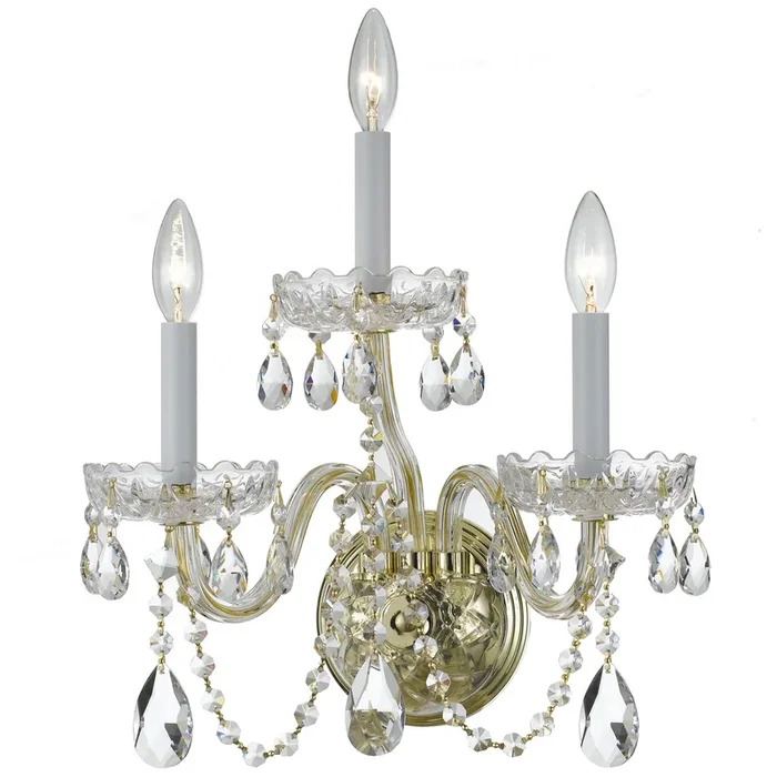 Crystorama – 1033-PB-CL-S – Three Light Wall Sconce – Traditional Crystal – Polished Brass – 1033PBCLS