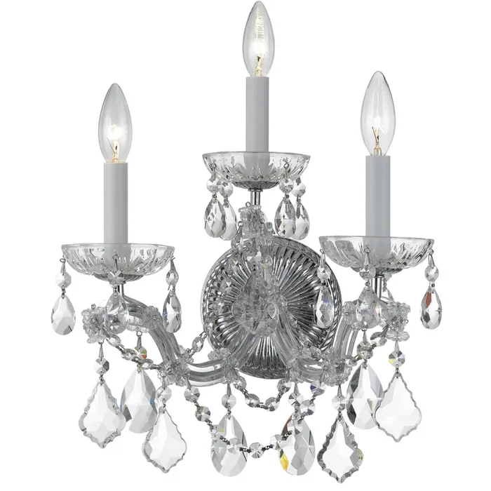 Crystorama – 4403-CH-CL-SAQ – Three Light Wall Sconce – Maria Theresa – Polished Chrome – 4403CHCLSAQ