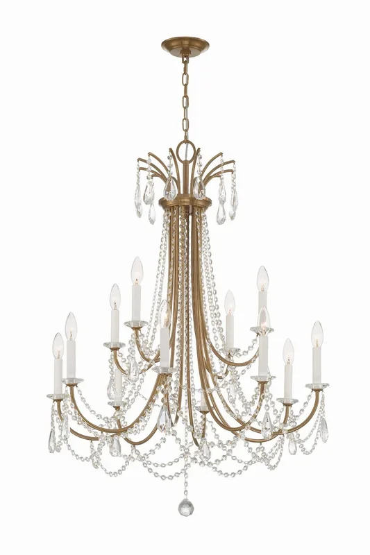 Crystorama – KAR-90912-AG-CL-MWP – 12 Light Chandelier – Karrington – Aged Brass – KAR90912AGCLMWP