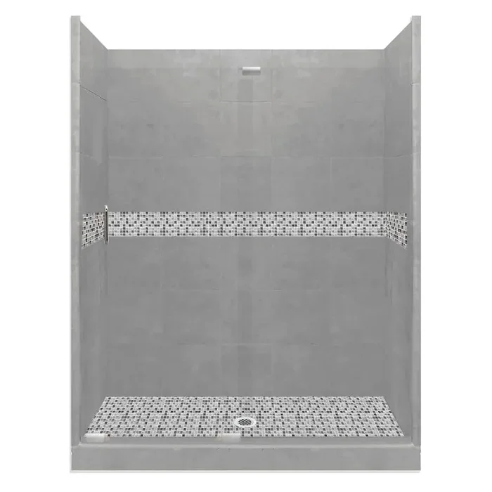 Del Mar Grand Slider 34 in. x 60 in. x 80 in. Left Drain Alcove Shower Kit in Wet Cement and Chrome Hardware