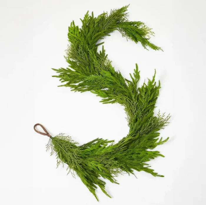 Deluxe Real Touch Winter Greenery with Cypress, Norfolk & Pine Christmas Mantel Garland Holiday Table Runner