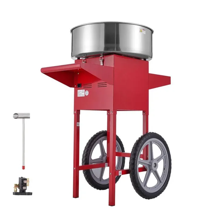 Electric Cotton Candy Machine with Cart, 1,000 W Commercial Candy Floss Maker with Stainless Steel Bowl, Sugar Scoop,Red