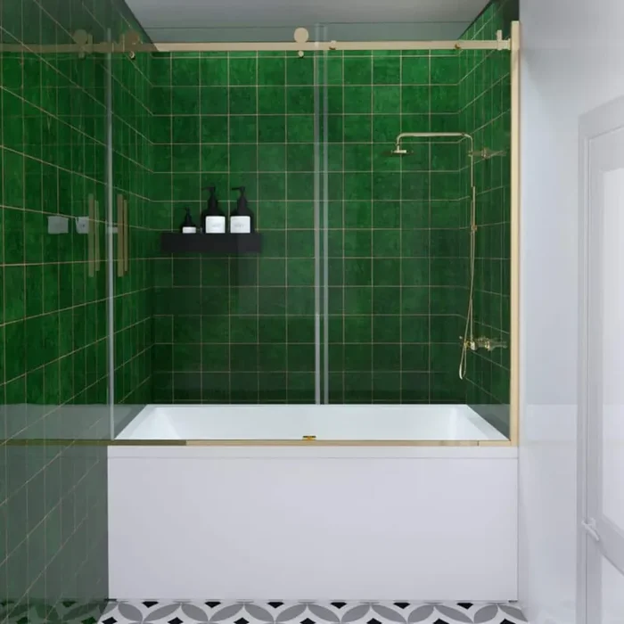Eletta 60 in. W x 60 in. H Sliding Semi-Frameless Tub Door in Gold Finish with Clear Glass
