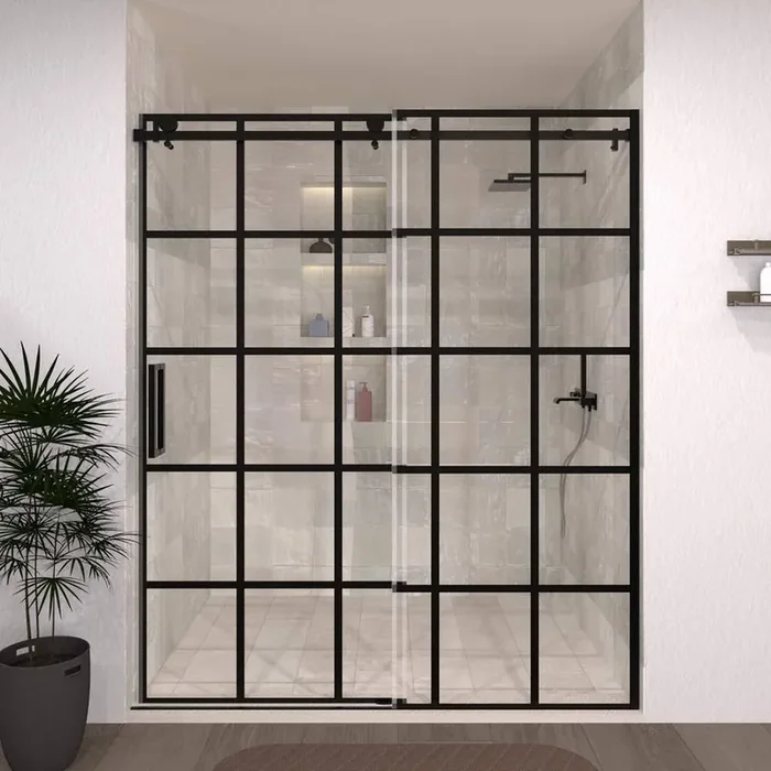 Eletta 60 in. W x 76 in. H Sliding Semi-Frameless Shower Door in Matte Black with Patterned Glass