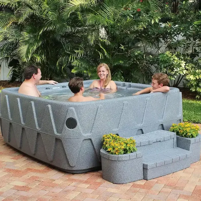 Elite 500 5-Person Lounger Plug and Play Hot Tub with 29 Stainless Jets, Ozone and LED Waterfall in Graystone