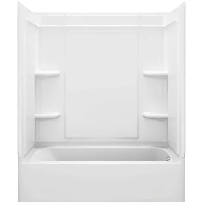 Ensemble Medley 60 in. x 32 in. x 75 in. 4-piece Tongue and Groove Tub Wall in White