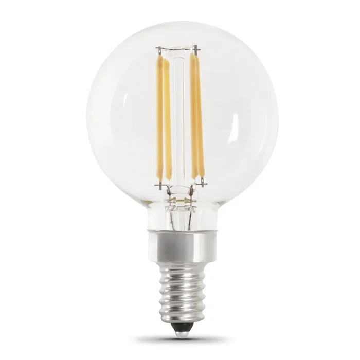 Feit Electric LED Globe G161/2 60W Equivalent 500Lm Filament Clear Glass Candelabra 2700K 2-Pack CEC Compliant Bulb (BPG1660/927CA/FIL/2)