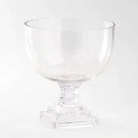 Footed Square Pedestal Vessel Clear Glass Display Bowl