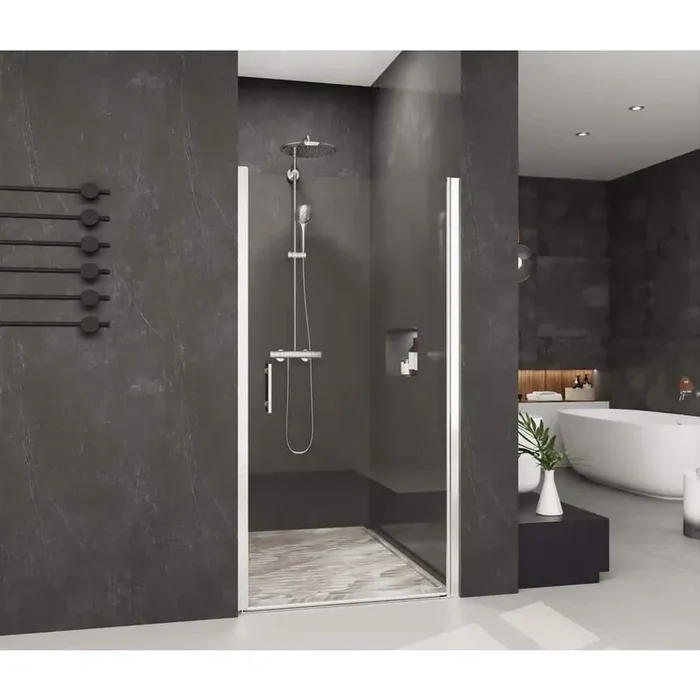 Fragrance 35 in. W x 72 in. H Fixed Frameless Shower Door in Sliver Finish with Patterned Glass