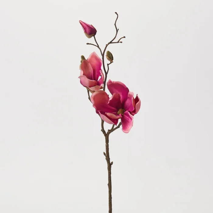 Fuchsia Magnolia Blossom & Bud Multiple Blooming Branch Stem Spray – 19″